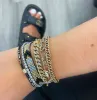 Dainty Woven Black and Gold  Bead Bracelet With CZ Bead sold by Meira T
