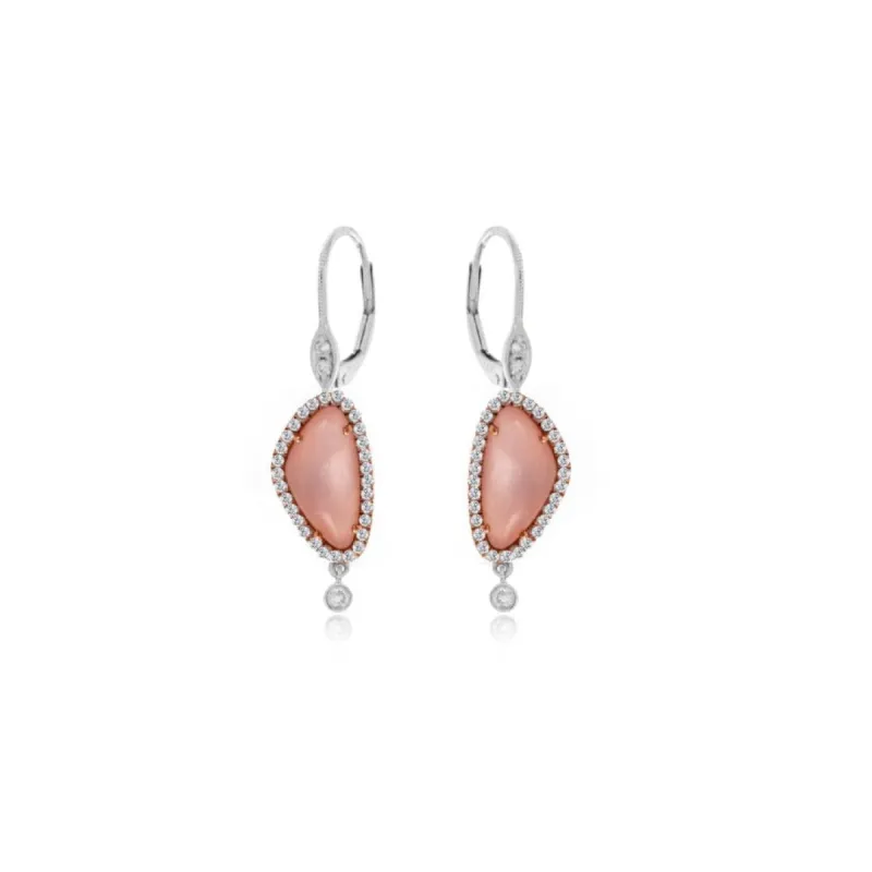 Rose Quartz Diamond Earrings with Diamond Bezel sold by Meira T
