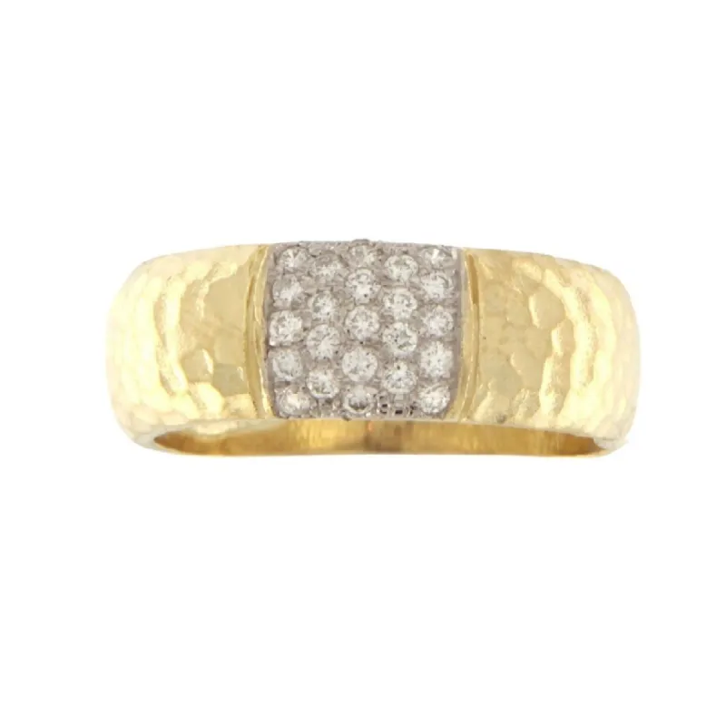 Hammered Gold Ring with Pave Center sold by Meira T