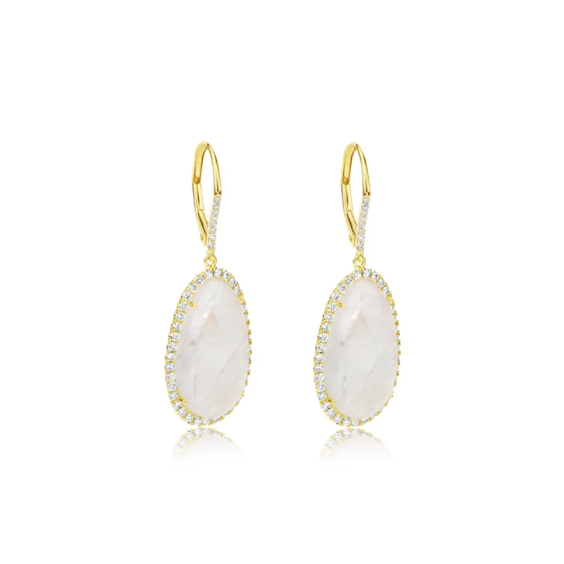 Yellow Gold Diamond and Moonstone Earrings sold by Meira T