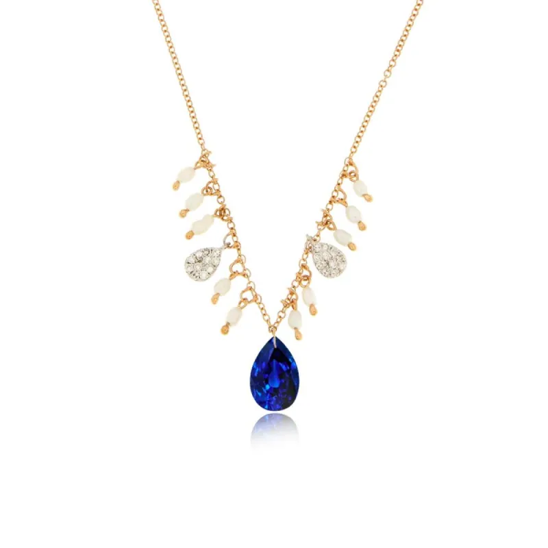 Yellow Gold Drilled Blue Sapphire Necklace sold by Meira T