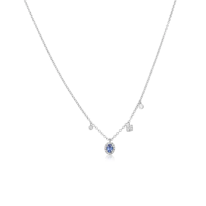 Dainty Blue Sapphire and Diamond Charms Necklace sold by Meira T