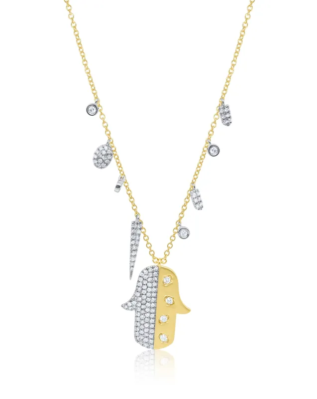 Yellow Gold and Diamond Hamsa Necklace sold by Meira T