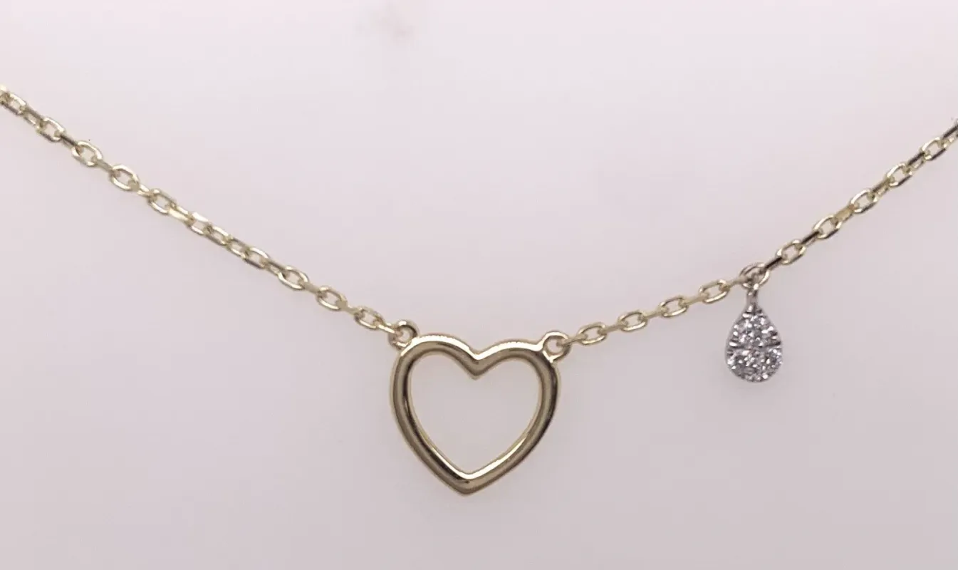 Yellow Gold Dainty Heart and Diamond Charm Necklace sold by Meira T
