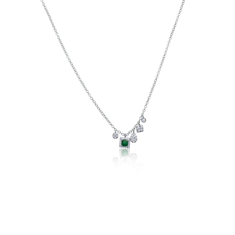 Dainty Emerald Necklace with Off-Centered Diamond Charms sold by Meira T