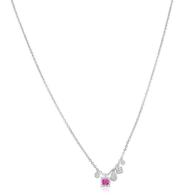 Dainty Ruby Necklace with Off-Centered Diamond Charms sold by Meira T