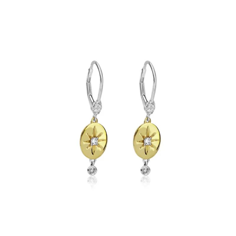 Yellow Gold Starburst and Diamond Earrings sold by Meira T