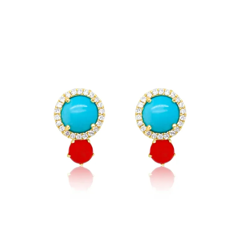 Yellow Gold Turquoise and Coral Studs sold by Meira T
