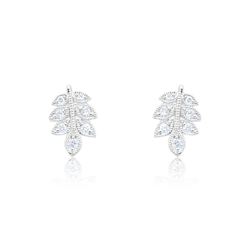 White Gold Diamond Leaf Studs sold by Meira T