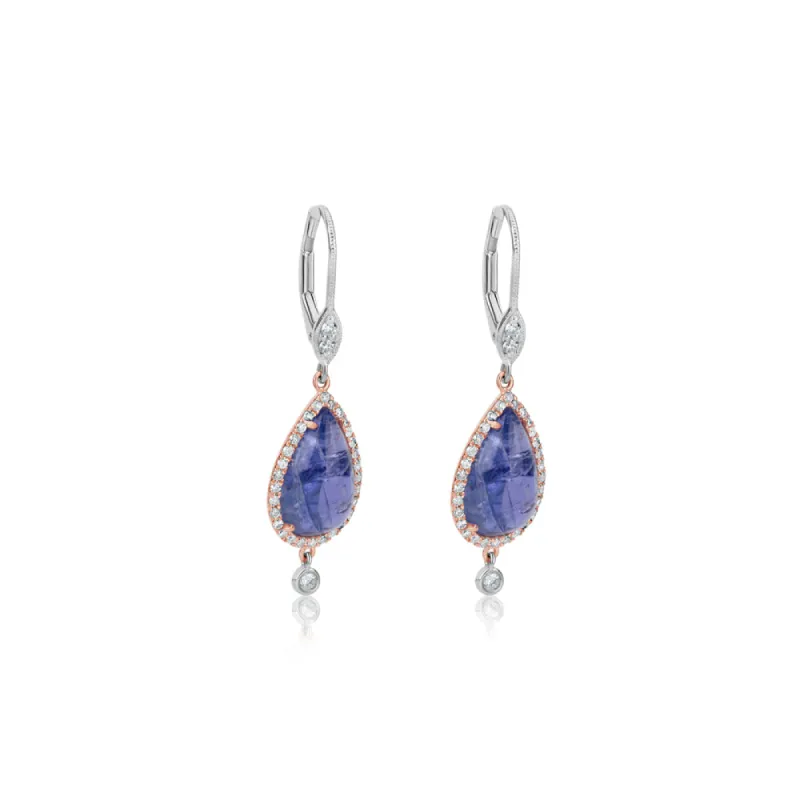 Diamond and Tanzanite Pear-Shaped Stone Earrings sold by Meira T