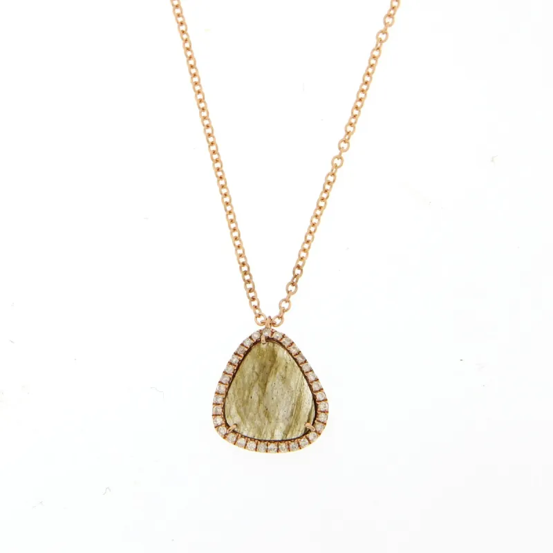 Gray Labradorite Rose Gold Necklace with diamonds sold by Meira T