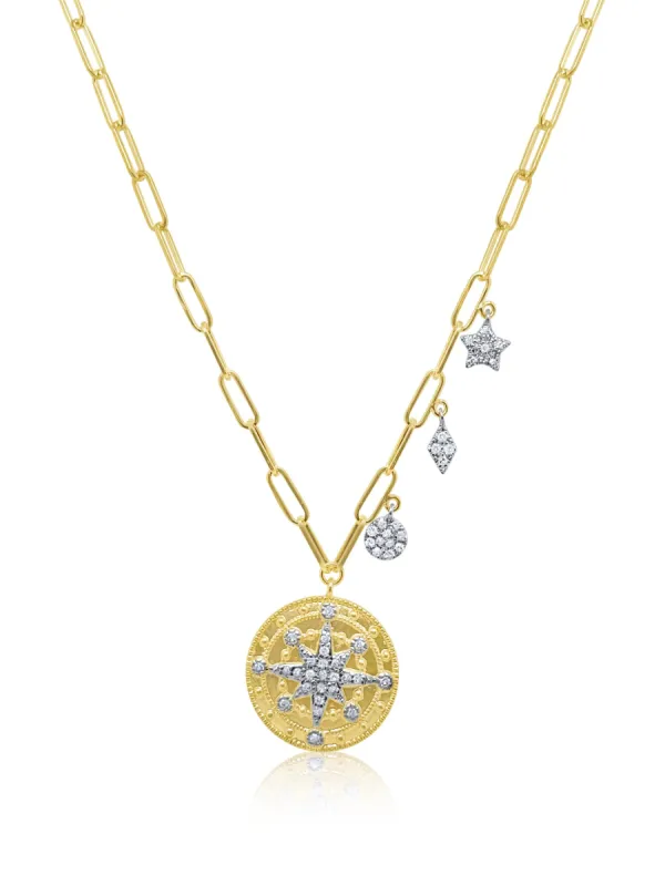 Yellow Gold Paperclip Diamond Star Coin Necklace sold by Meira T