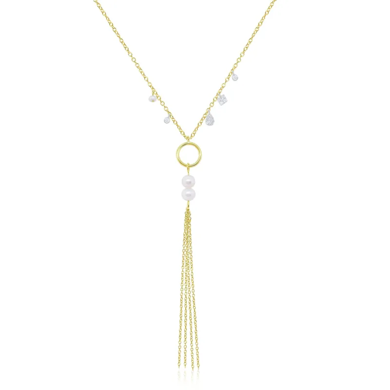 Yellow Gold Fringe Pearl Diamond Lariat sold by Meira T