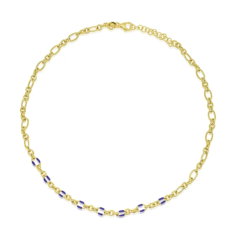 Yellow Gold Plated Violet Enamel Chain Necklace sold by Meira T