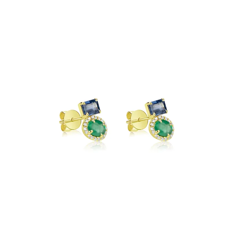 Emerald and Blue Sapphire Yellow Gold Studs sold by Meira T