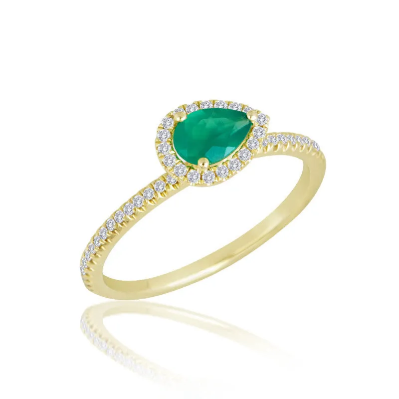 Gold and Emerald Teardrop Ring sold by Meira T