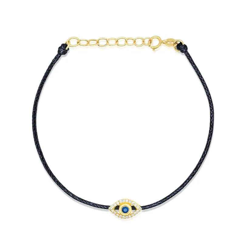 Black Cord Diamond Evil Eye Bracelet sold by Meira T