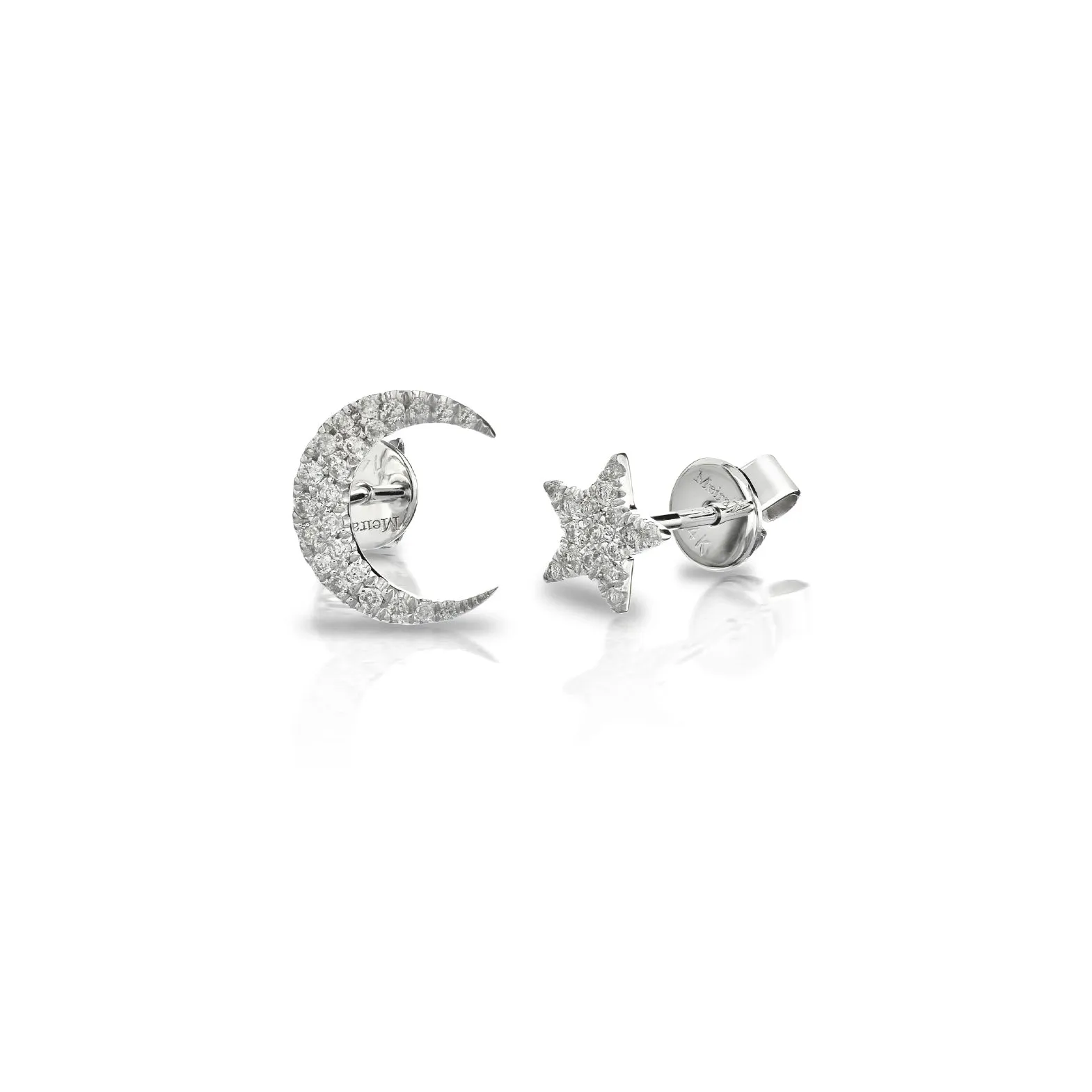 White Gold Pave Diamond Moon and Star Earring Set sold by Meira T