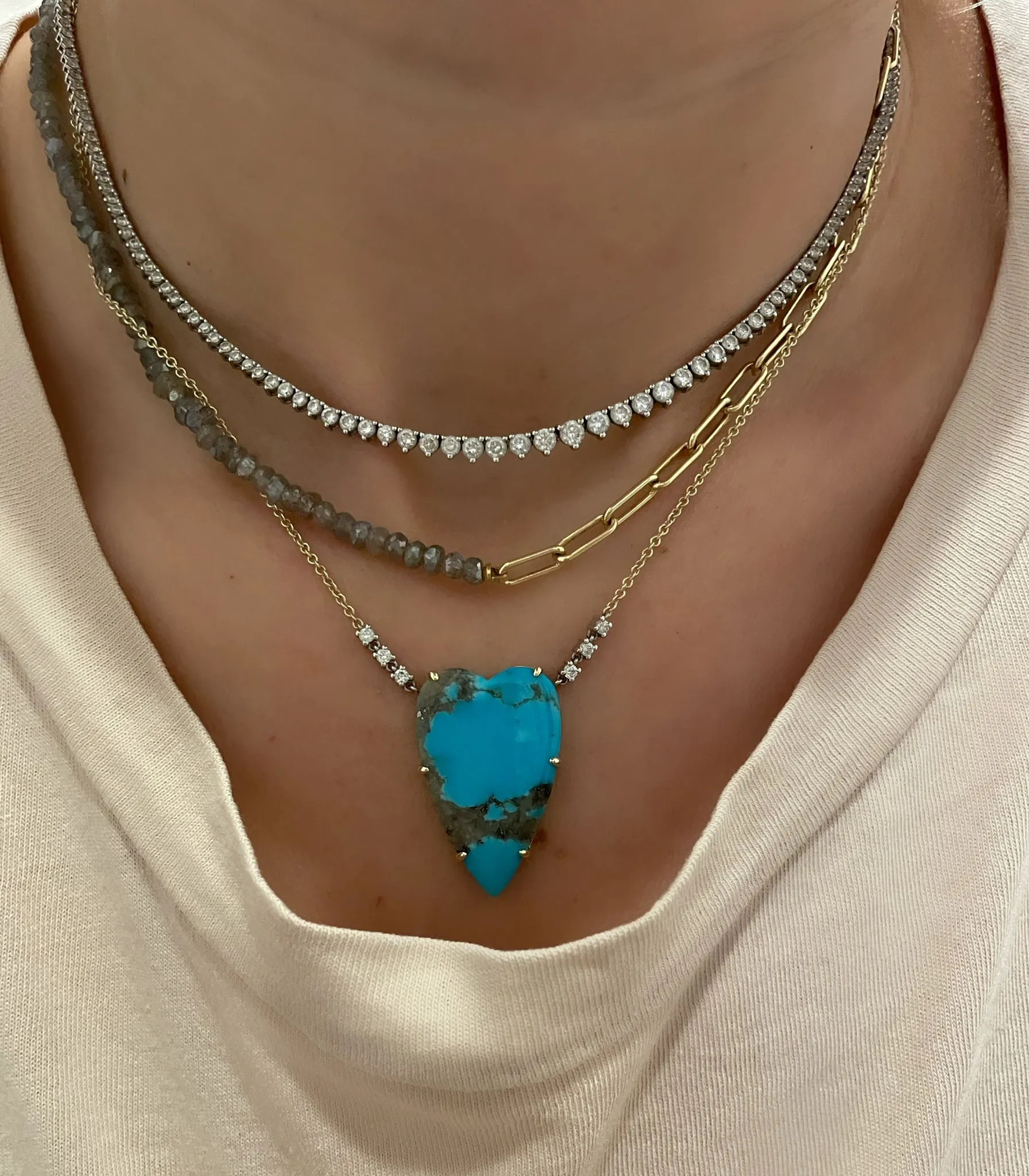 Half and Half Labrodorite Bead and Gold Plated Paperclip Chain Necklace- ALL NEW BOUTIQUE EXCLUSIVE sold by Meira T product image thumbnail 2