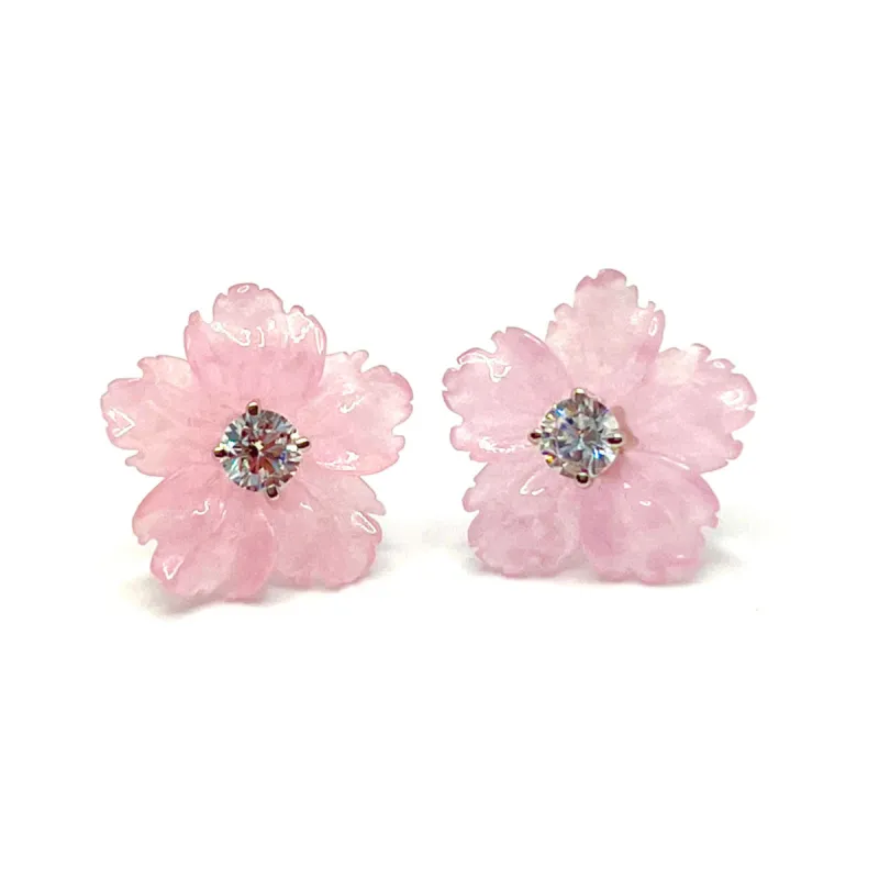 Carved Pink Quartzite Flower Earrings sold by Meira T