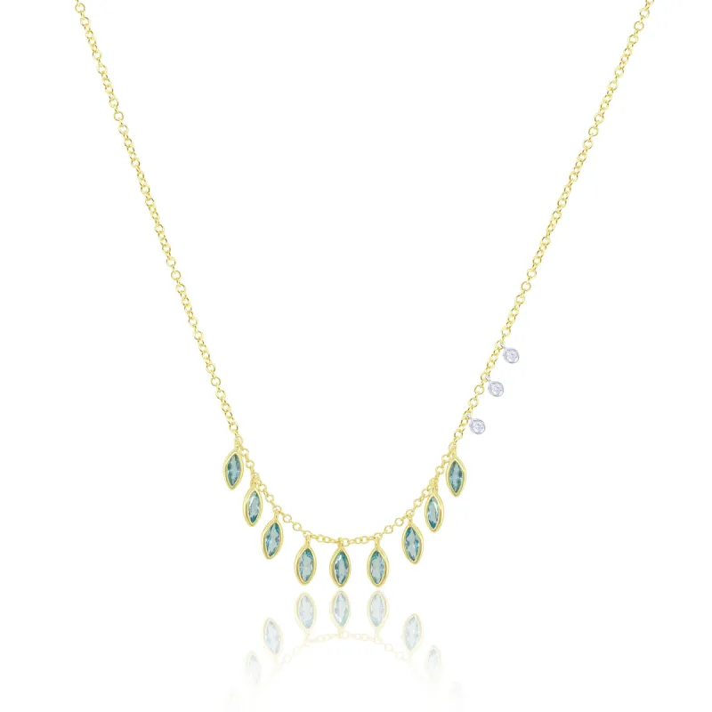 Yellow Gold Blue Topaz and Diamond Drop Necklace sold by Meira T