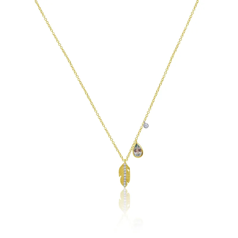 Diamond Feather and Blue Topaz Necklace sold by Meira T