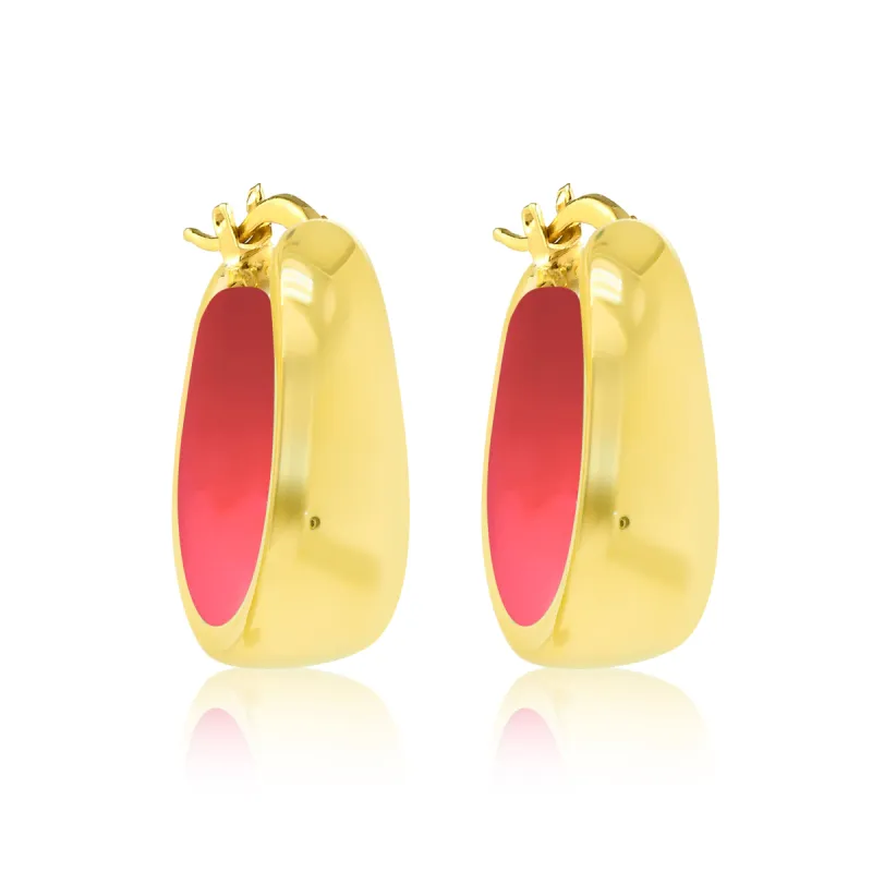 Gold Plated Neon Pink Enamel Hoop Earrings sold by Meira T