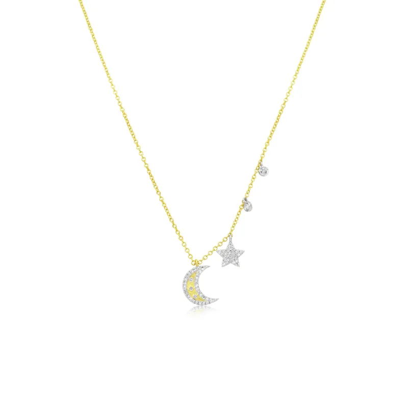 Two Tone Diamond Moon and Star Necklace sold by Meira T