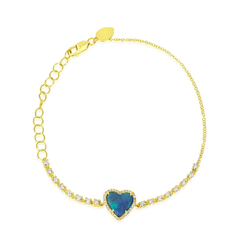Yellow Gold Opal Heart and Diamond Bracelet sold by Meira T