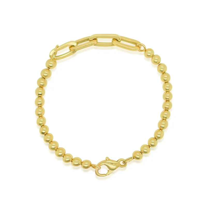 Brushed Yellow Gold Bead and Chain Bracelet sold by Meira T
