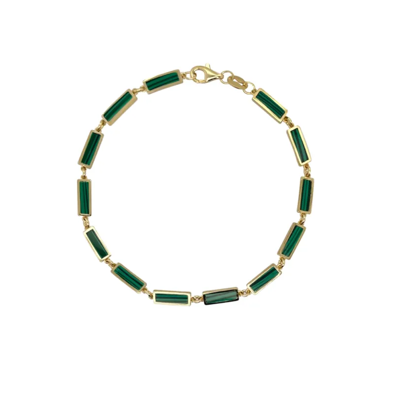 Yellow Gold Plated Malachite Chain Bracelet sold by Meira T