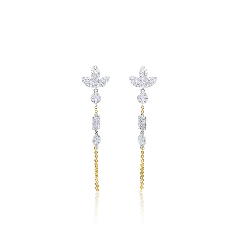 Two Tone Drop Diamond Charm Earrings sold by Meira T