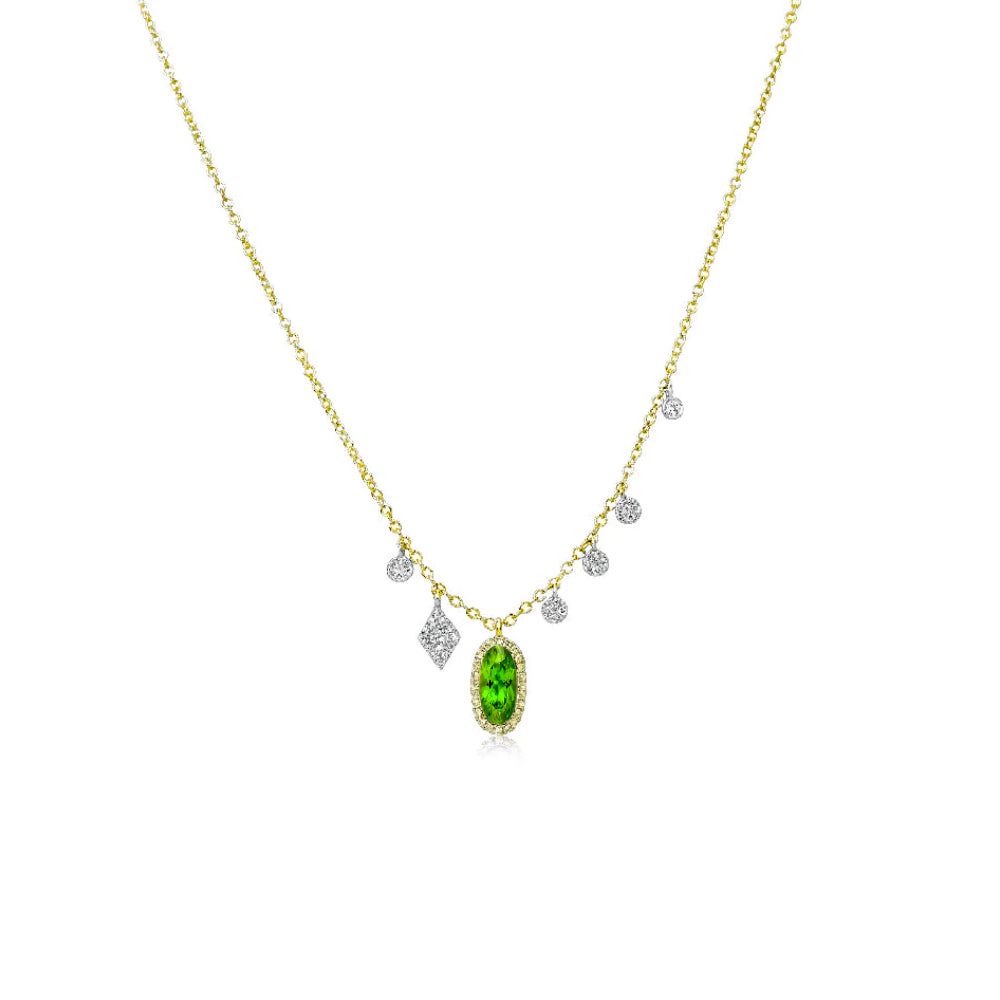 Yellow Gold Peridot Necklace with Diamond Accents sold by Meira T