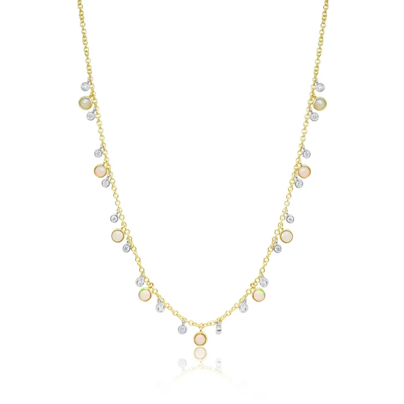 Yellow Gold and White Opal Bezel Necklace sold by Meira T