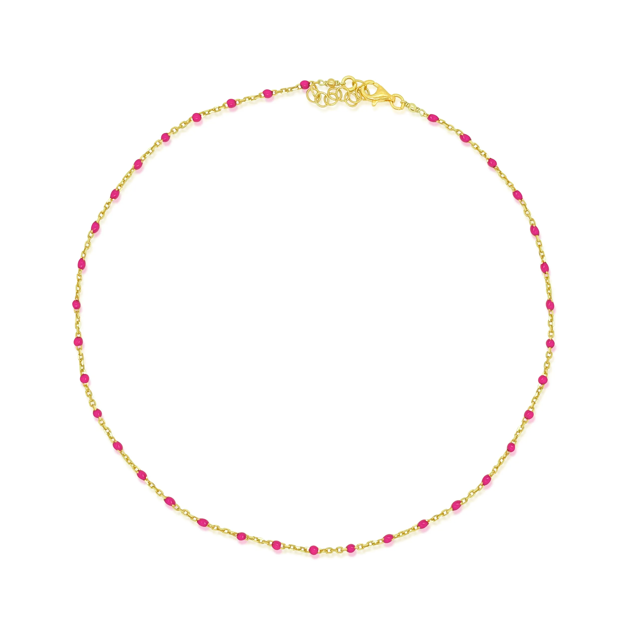 Gold Plated Chain with Dark Pink Enamel Beads sold by Meira T