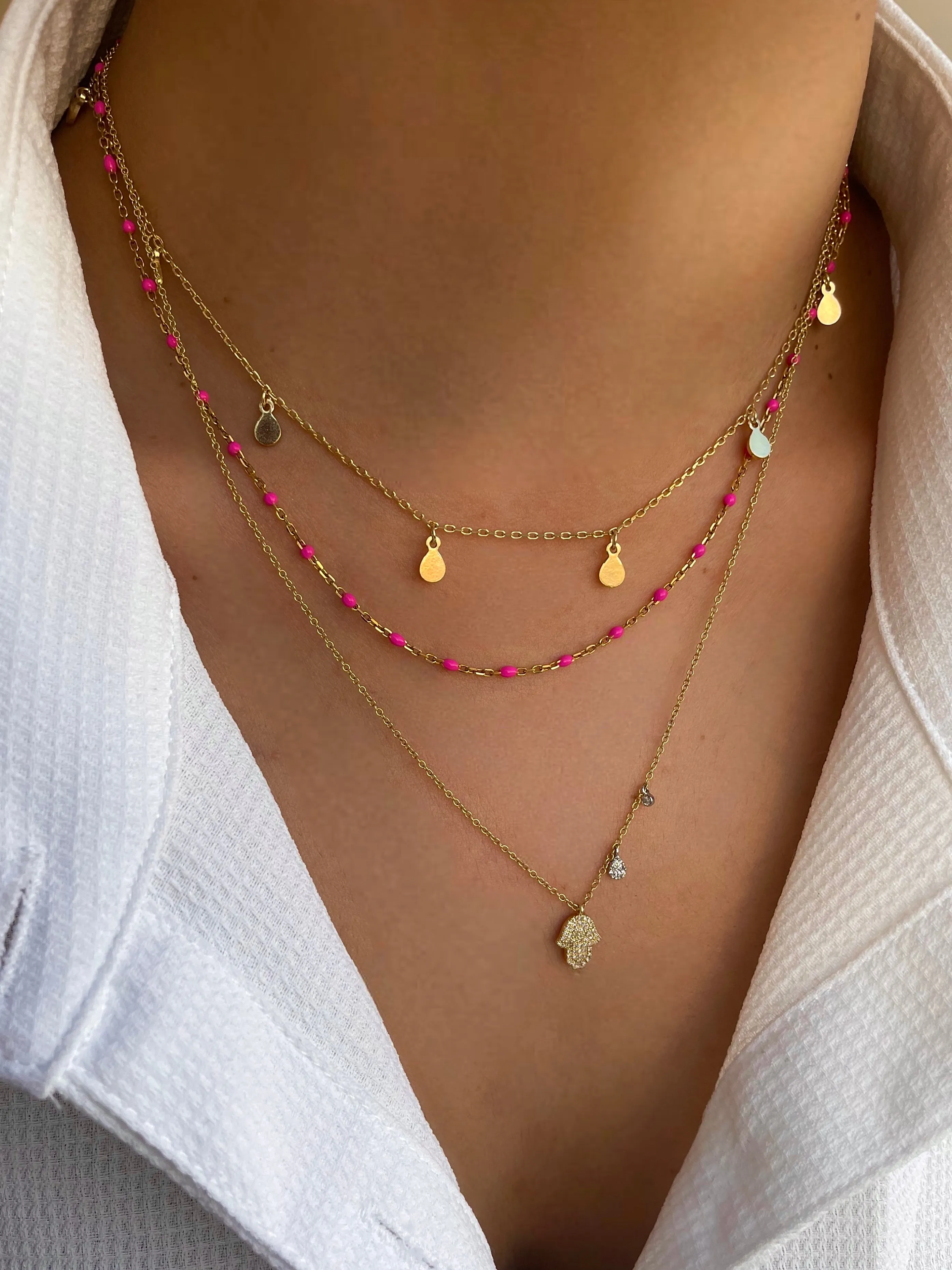 Gold Plated Chain with Dark Pink Enamel Beads sold by Meira T product image thumbnail 2