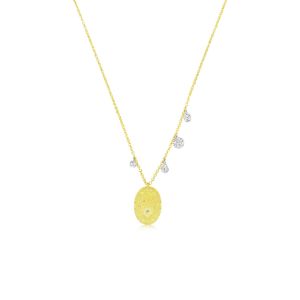 Brushed Gold Hamsa and Diamond Charm Necklace sold by Meira T