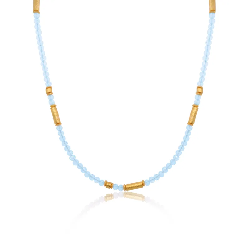 Blue Topaz Gold Plated Bead Necklace sold by Meira T
