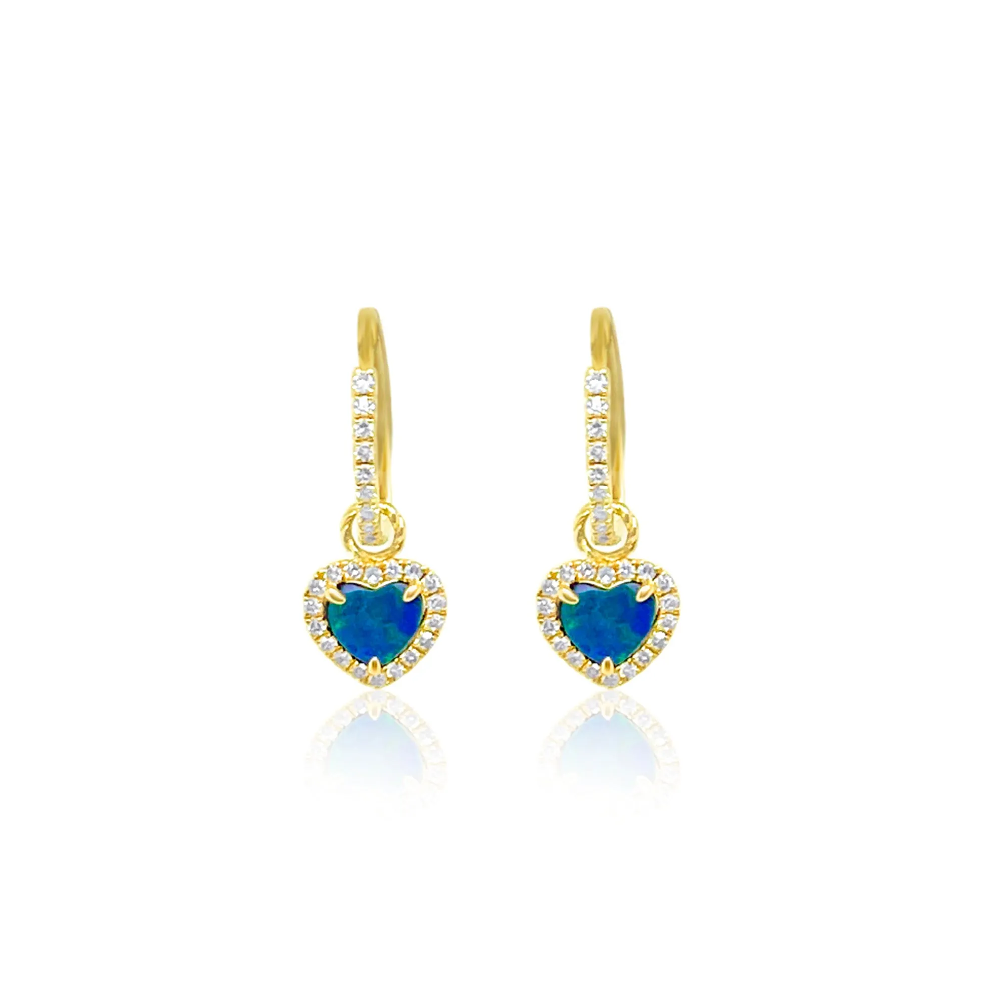 Yellow Gold Diamond Opal Heart Earrings sold by Meira T