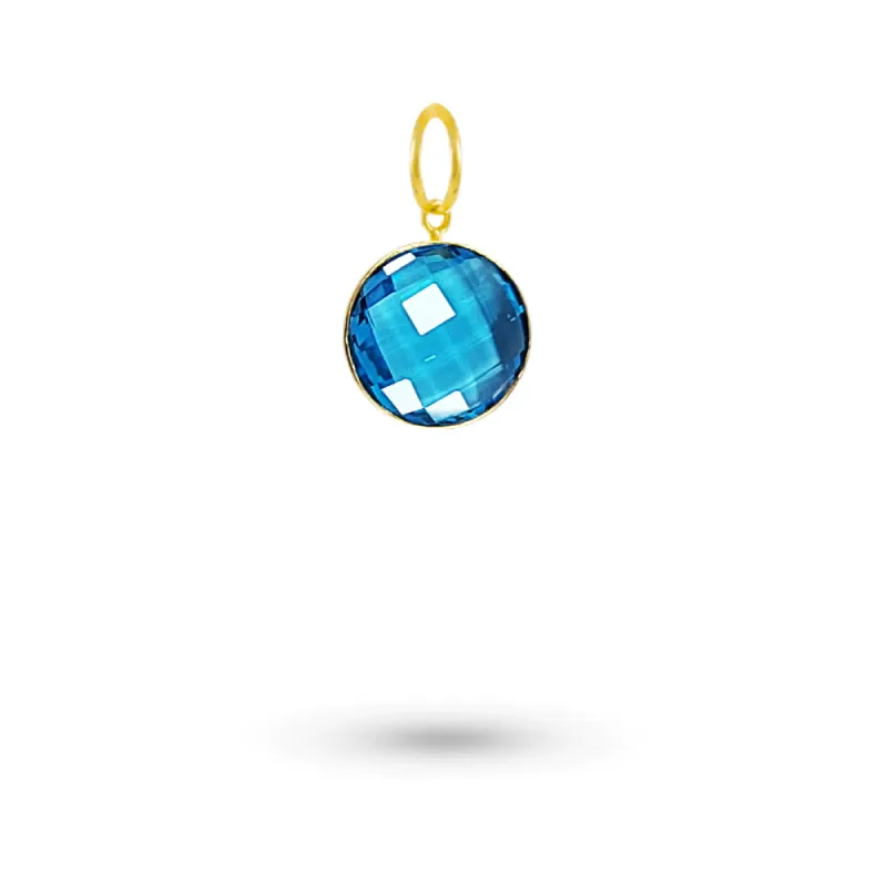 Yellow Gold Blue Topaz Checkerboard Charm sold by Meira T