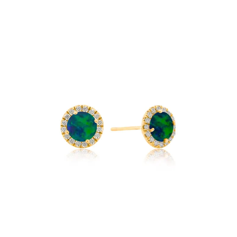 Yellow Gold Opal Halo Stud sold by Meira T
