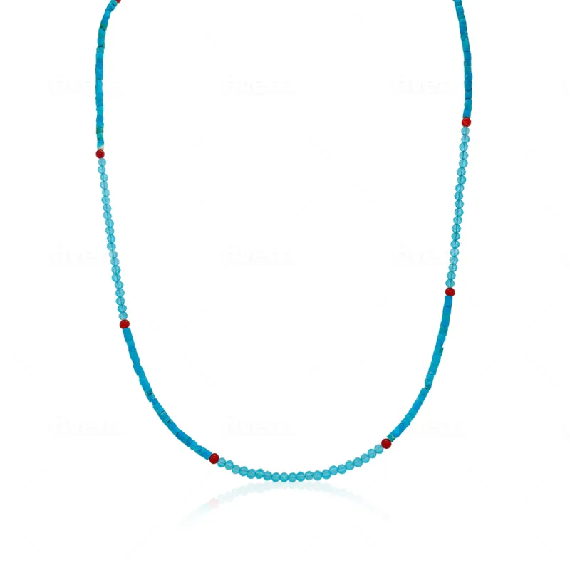 Turquoise Bead and Red Bead Boho Necklace sold by Meira T