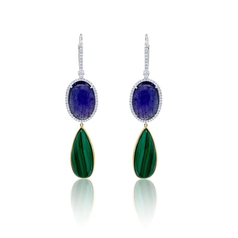 Statement Tanzanite and Malachite Earrings sold by Meira T