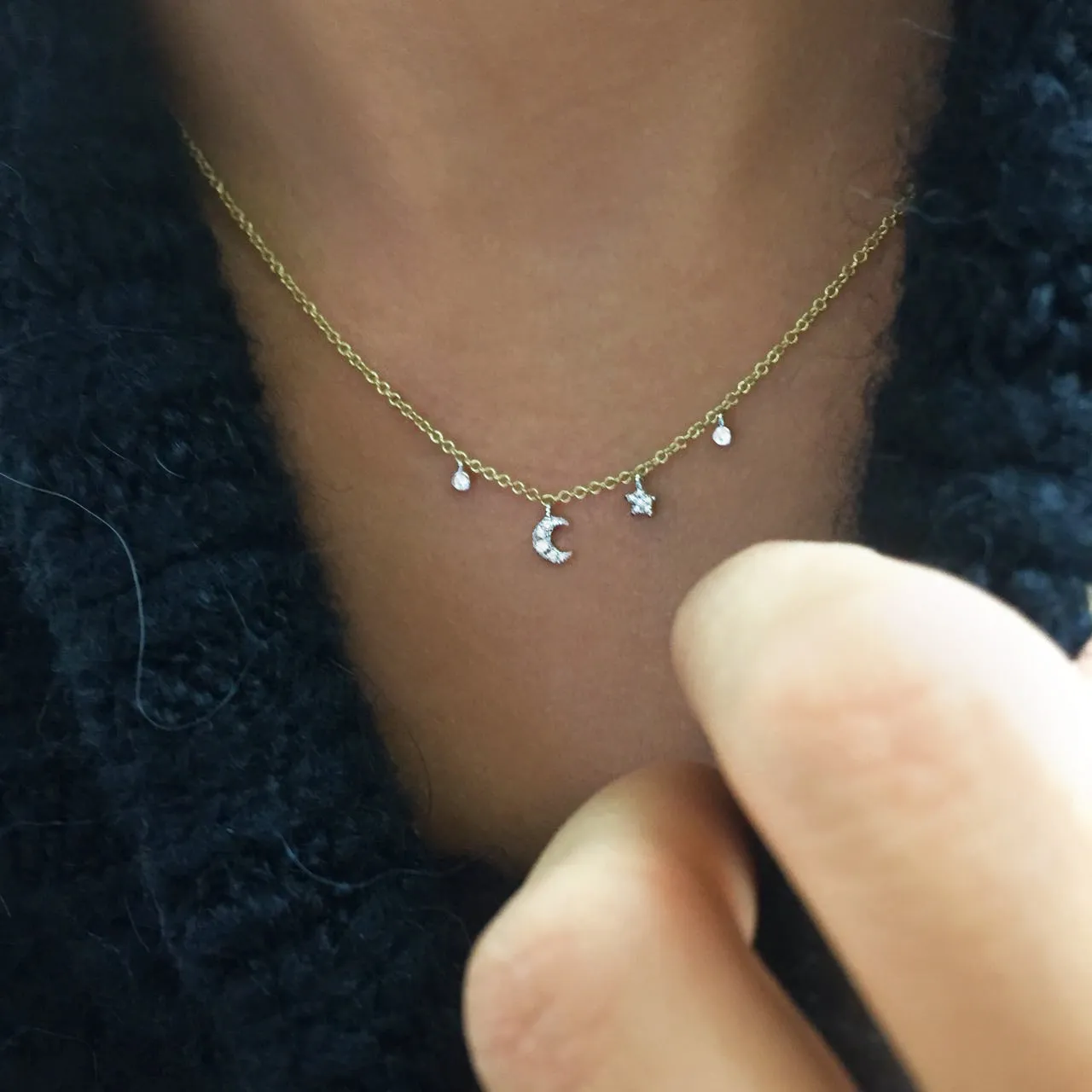 Mini Moon and Star Bezel Necklace sold by Meira T product image thumbnail 2