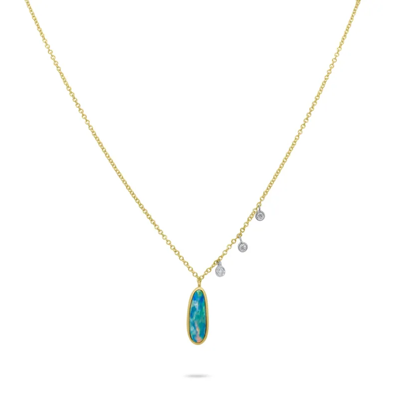 Yellow Gold Diamond Opal Necklace sold by Meira T