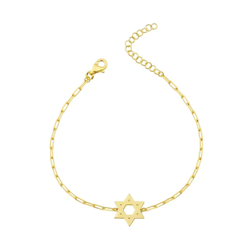 Paperclip Chain Dainty Gold Plated Jewish Star of David Bracelet sold by Meira T