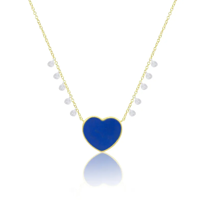 Yellow Gold Blue Lapis Heart Diamond Necklace sold by Meira T