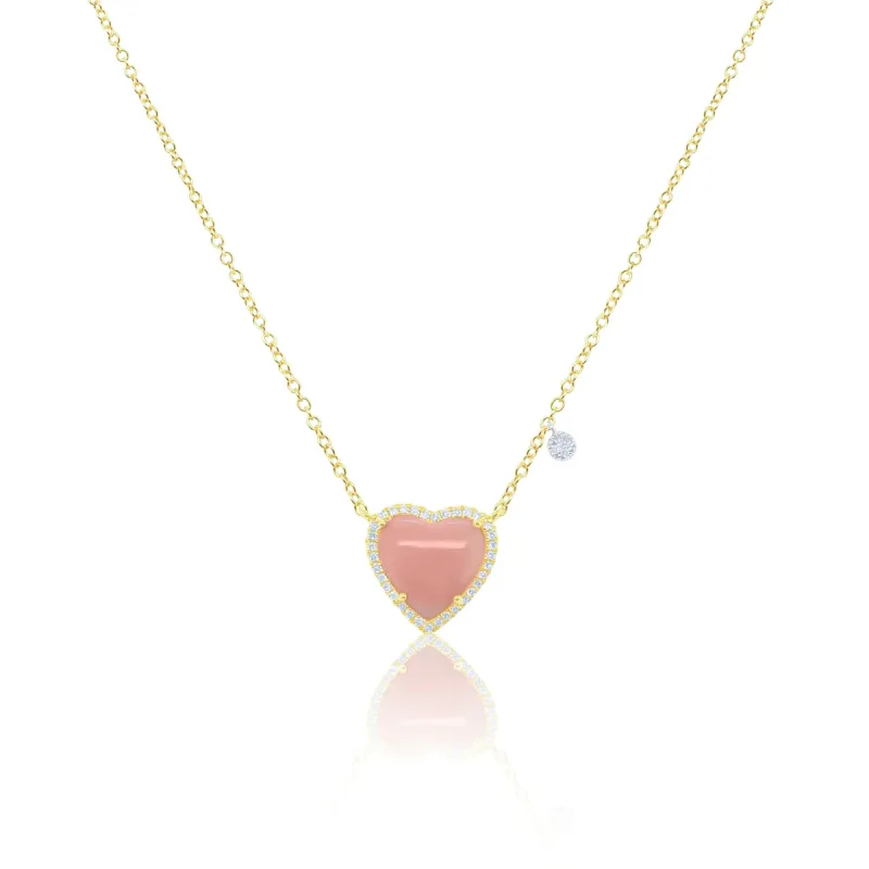 Yellow Gold Pink Opal Heart Necklace sold by Meira T