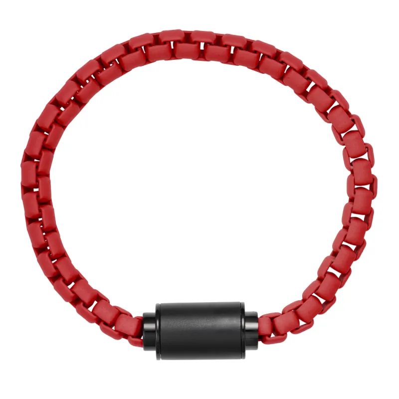 Unisex Red Chain Bracelet with Black Matte Magnetic Clasp sold by Meira T