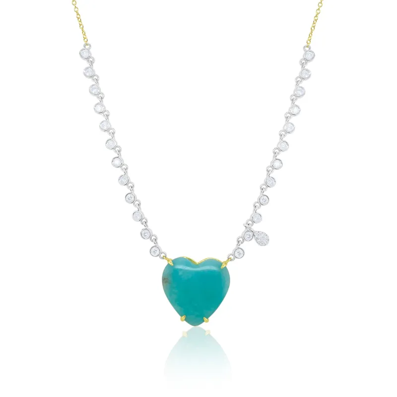 Two Toned Yellow Gold Amazonite Heart and Diamond Necklace sold by Meira T